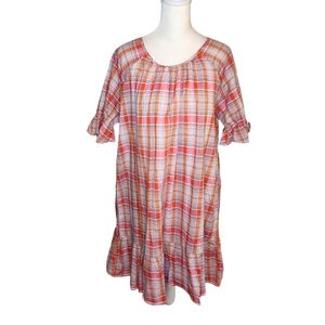 NEW Madewell Plaid Puff Sleeve Popover Dress Flounce Hem